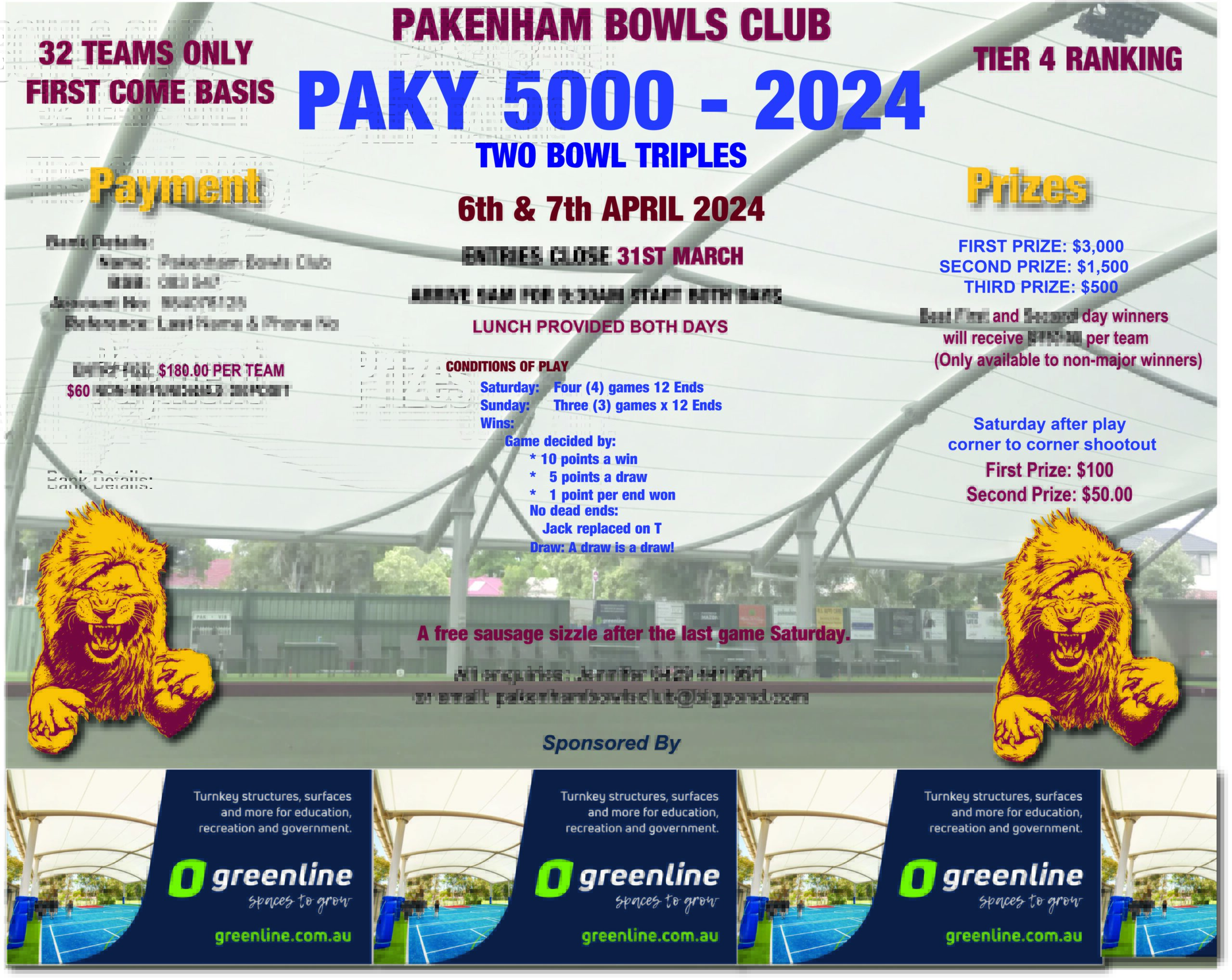 Paky 5000 - 2024 two bowls triples. please contact pakenhambowlsclub@bigpond.com